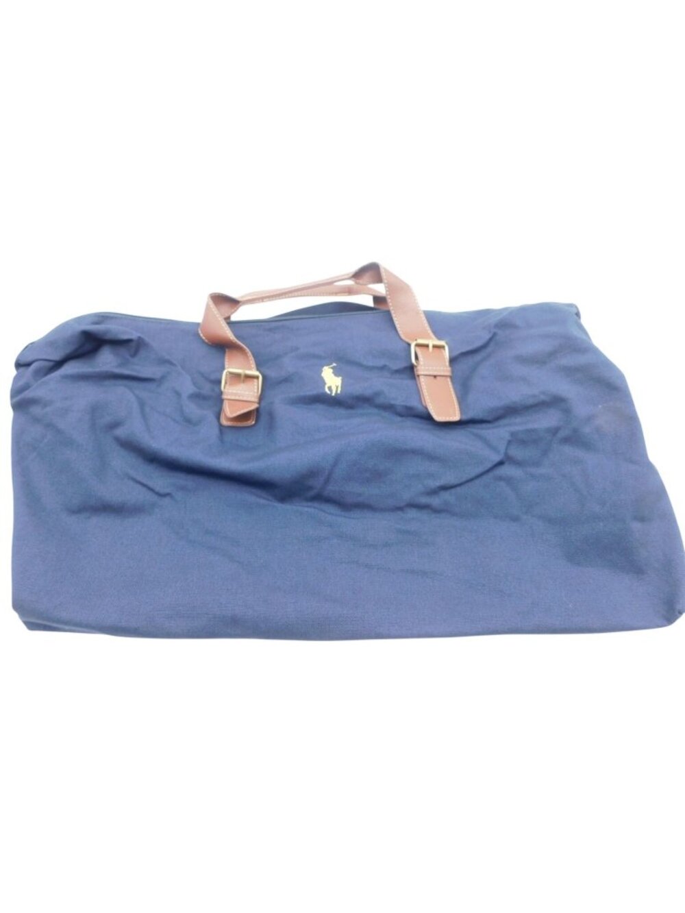 Ralph Lauren Navy Canvas Duffel Travel Gym Bag Leather Handle